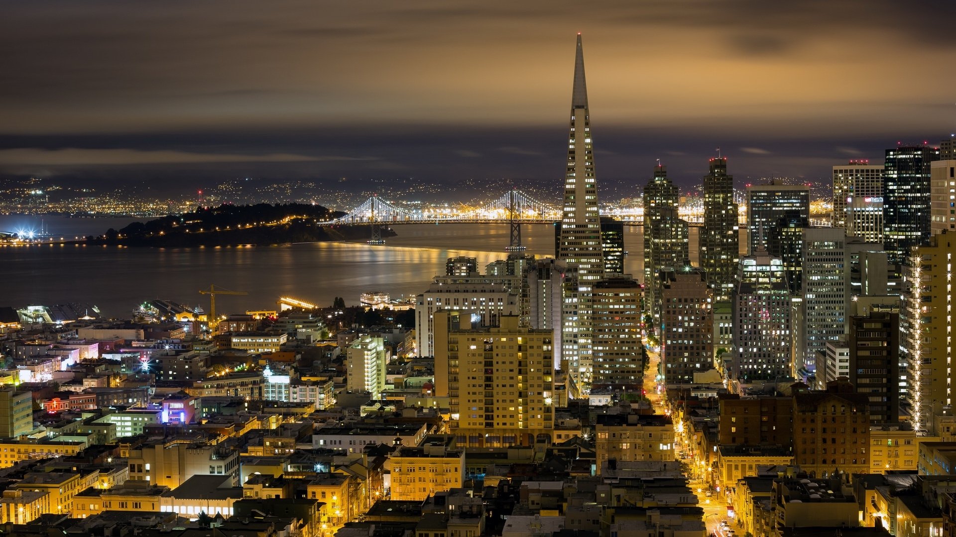 San Francisco skyline illuminated at night